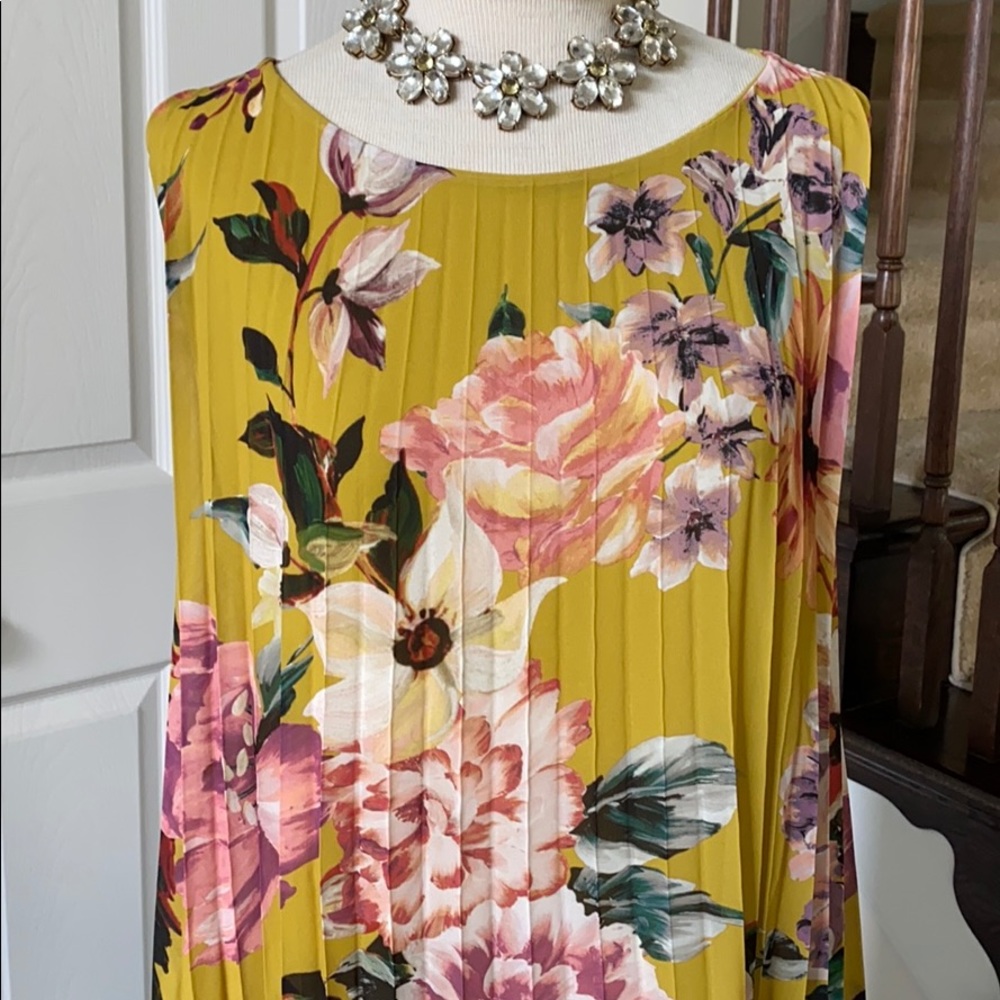 EXQUISITE pleated floral maxi dress lined XL NWT - Picture 2 of 8